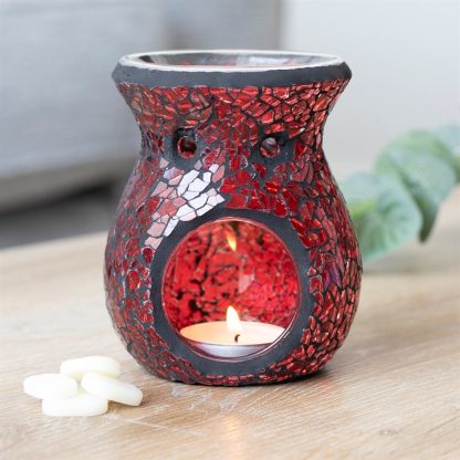 Small Red Crackle Glass Oil Burner - Image 4