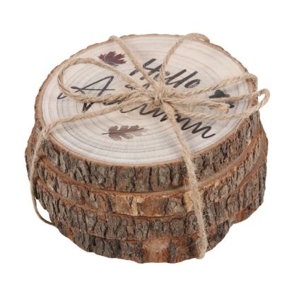 Hello Autumn Wood Slice Coaster Set - Image 2