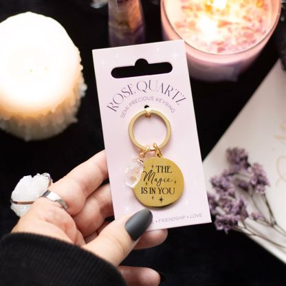 The Magic Is In You Rose Quartz Crystal Keyring - Image 4