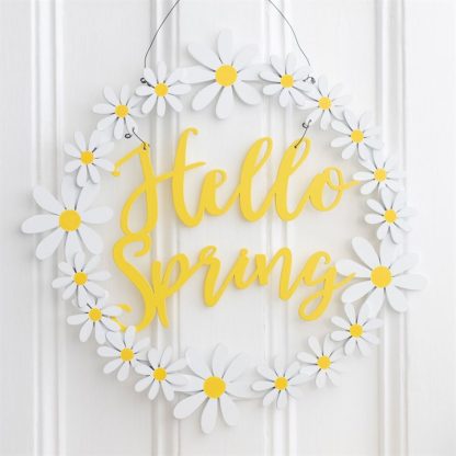 Hello Spring Hanging Daisy Wreath Decoration - Image 4