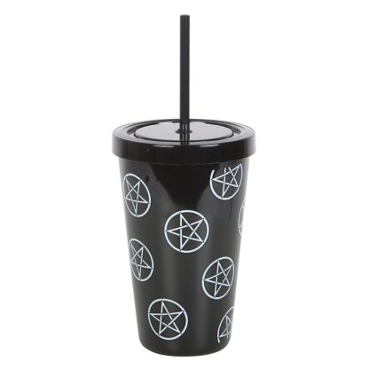 Pentagram Plastic Tumbler with Straw - Image 3