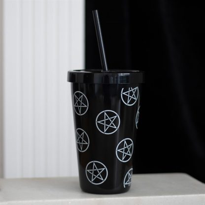 Pentagram Plastic Tumbler with Straw - Image 4