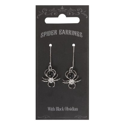 Black Obsidian Spider Threader Earrings