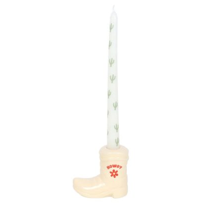 White Cowboy Boot Candle Holder with Taper Candle - Image 2