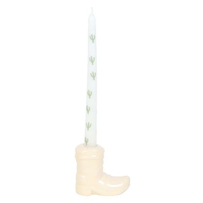 White Cowboy Boot Candle Holder with Taper Candle - Image 4