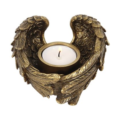 Antique Gold Angel Wing Tealight Candle Holder - Image 2