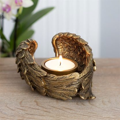 Antique Gold Angel Wing Tealight Candle Holder - Image 4