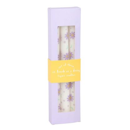 Set of 3 Purple Daisy Taper Candles - Image 3