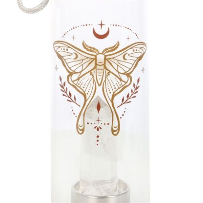 Luna Moth Glass Water Bottle with Clear Quartz Crystal - Image 3