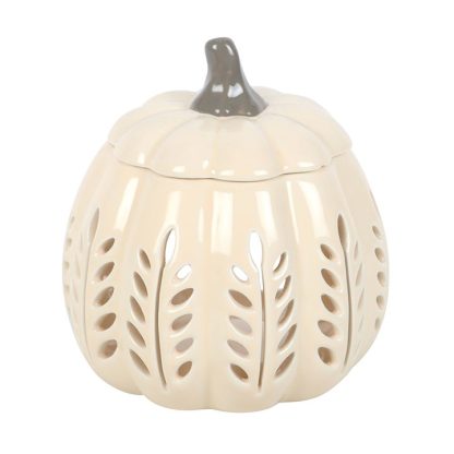 Cream Leaf Cut Out Pumpkin Oil Burner and Wax Warmer - Image 2