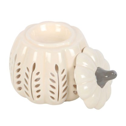 Cream Leaf Cut Out Pumpkin Oil Burner and Wax Warmer - Image 3