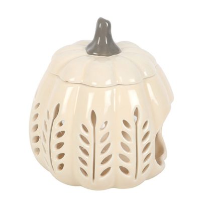 Cream Leaf Cut Out Pumpkin Oil Burner and Wax Warmer - Image 4