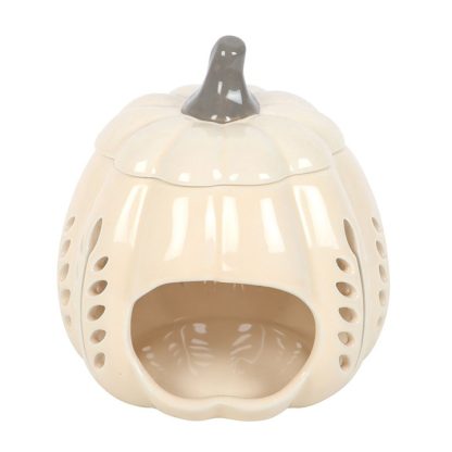 Cream Leaf Cut Out Pumpkin Oil Burner and Wax Warmer - Image 5