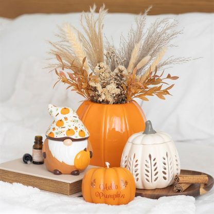 Cream Leaf Cut Out Pumpkin Oil Burner and Wax Warmer - Image 6