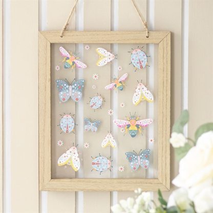 Floral Bug Print Glass Wall Hanging