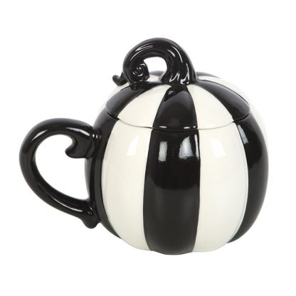 Black and White Striped Pumpkin Lidded Mug - Image 2