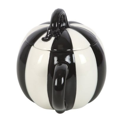 Black and White Striped Pumpkin Lidded Mug - Image 4