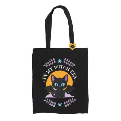 In My Witch Era Bat Cat Polycotton Tote Bag with Enamel Pin - Image 2