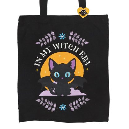 In My Witch Era Bat Cat Polycotton Tote Bag with Enamel Pin - Image 3