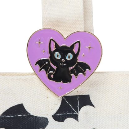 Cute and Creepy Cat Print Polycotton Tote Bag with Enamel Pin - Image 4