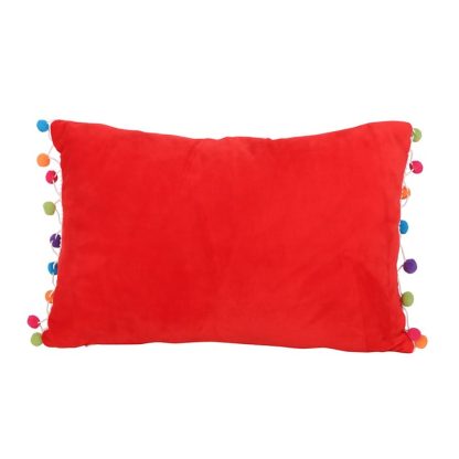 Red Holly Jolly Cushion with Pom Poms - Image 3