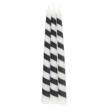 Set of 3 Black Candy Cane Taper Candles - Image 3