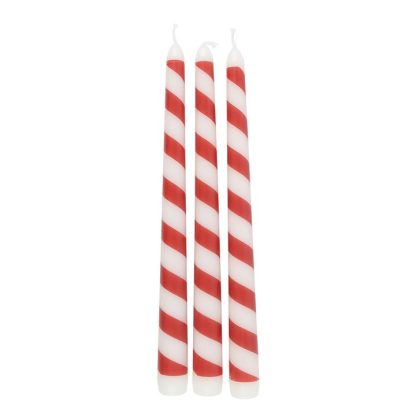 Set of 3 Candy Cane Stripe Taper Candles - Image 3