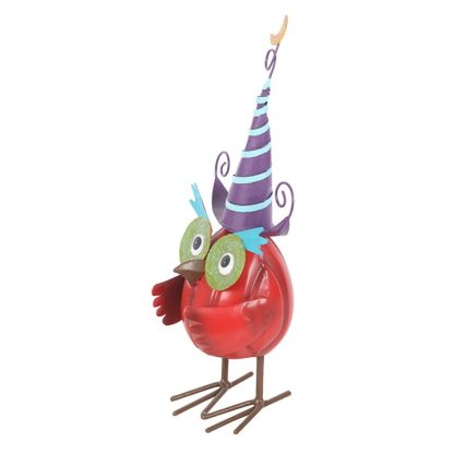 Red Metal Owl Ornament with Witch Hat - Image 3