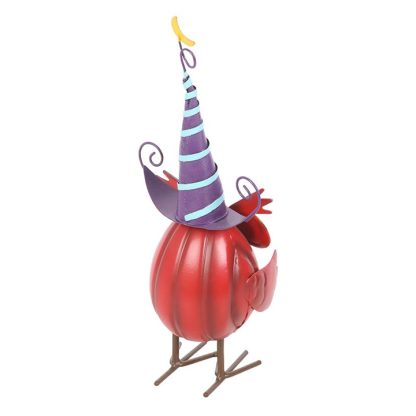 Red Metal Owl Ornament with Witch Hat - Image 4