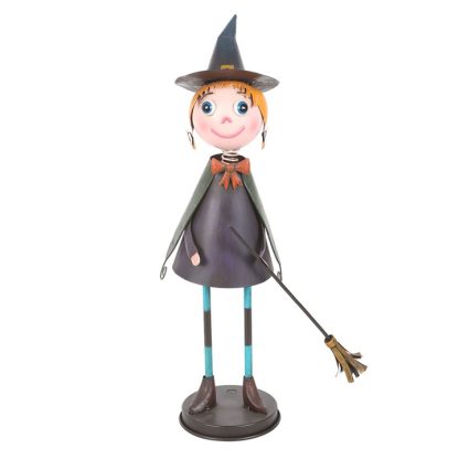 Metal Witch Ornament with Broom - Image 2