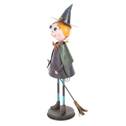 Metal Witch Ornament with Broom - Image 3