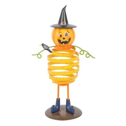 Orange Metal Pumpkin Man Ornament with Spring Body - Image 2