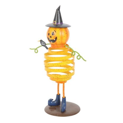 Orange Metal Pumpkin Man Ornament with Spring Body - Image 3