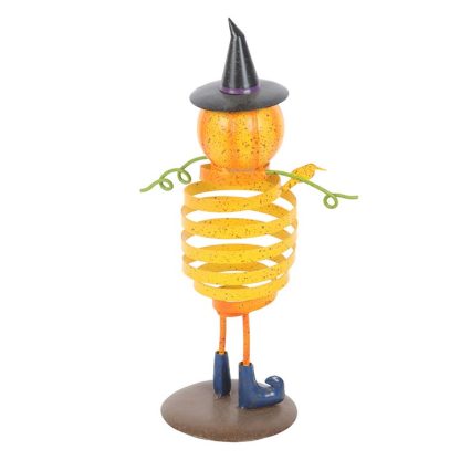 Orange Metal Pumpkin Man Ornament with Spring Body - Image 4